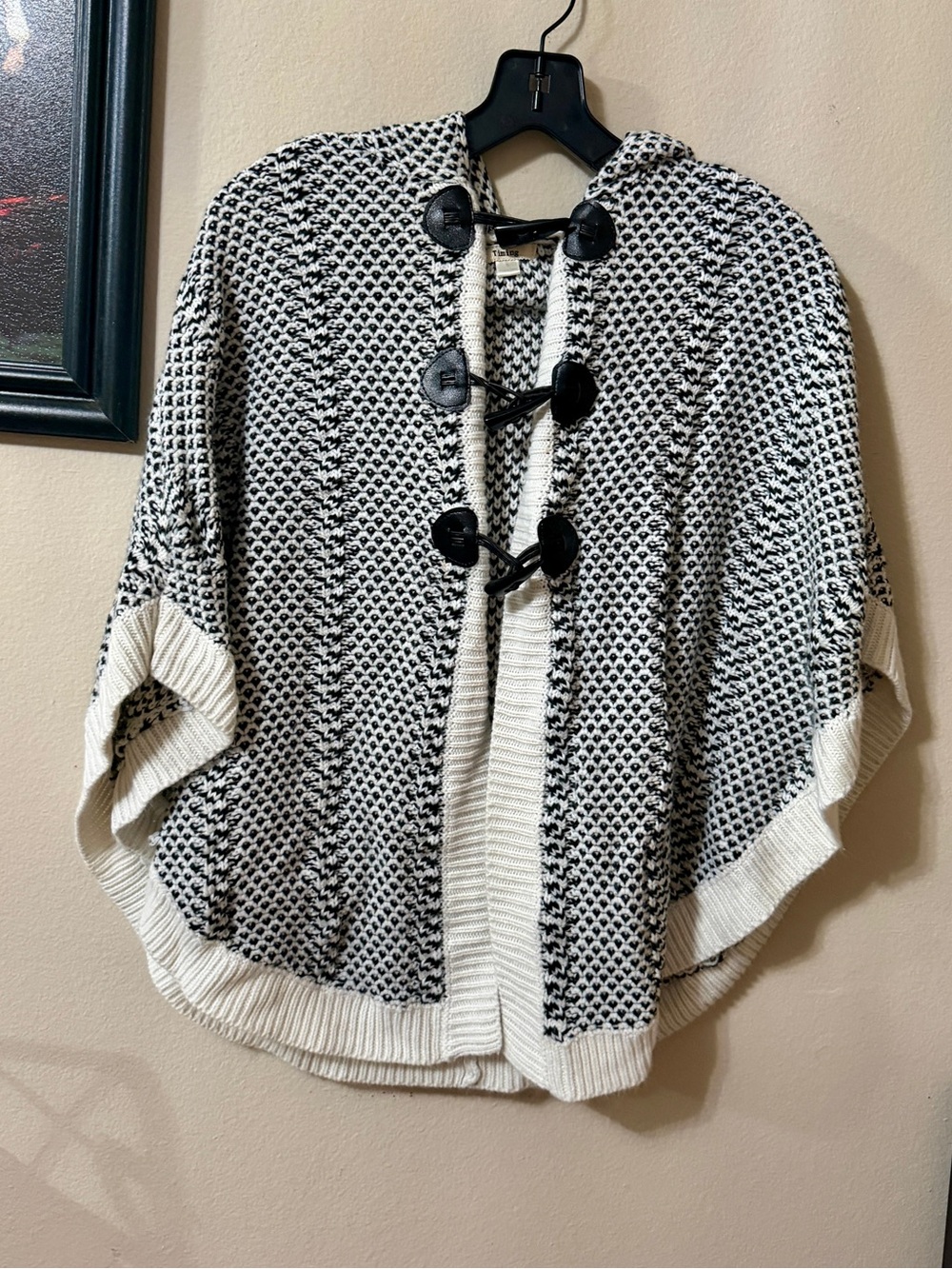 Timing Black & Cream Hooded Toggle Poncho